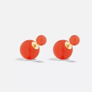 REAL DIOR "Dioriviera Tribales Earrings" Gold-Finish Metal & Red Resin Pearls